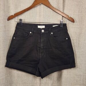 Forever 21 Curved Fit Denim Shorts Women's 27 Black Cuffed 5-Pocket Mom Jean